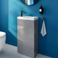 GoodHome Meuble lave-mains à poser gris brillant l.44 cm Imandra + plan vasque terrazzo,