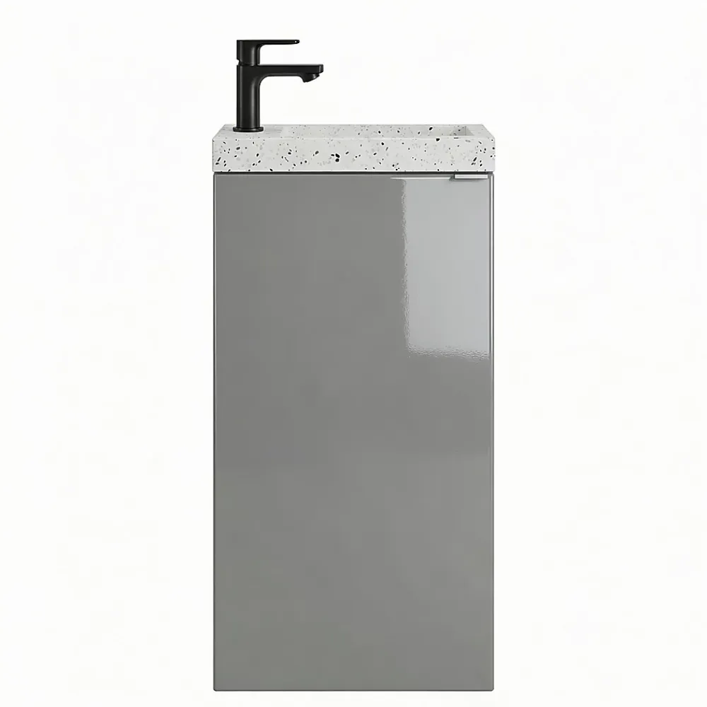 GoodHome Meuble lave-mains à poser gris brillant l.44 cm Imandra + plan vasque terrazzo,