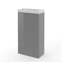 GoodHome Meuble lave-mains à poser gris brillant l.44 cm Imandra + plan vasque terrazzo,