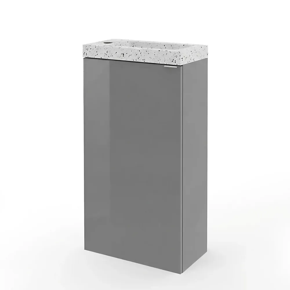 GoodHome Meuble lave-mains à poser gris brillant l.44 cm Imandra + plan vasque terrazzo,