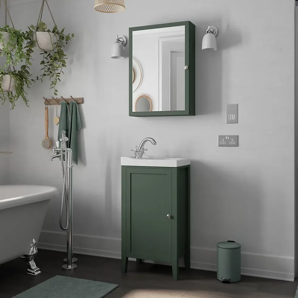 GoodHome Meuble lave-mains à poser l.60 cm vert + plan vasque lave-mains Lana, Perma