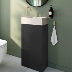 Lave-Mains|Homesight Meuble lave-mains à poser noir mat l.44 cm Imandra + plan vasque béton beige moucheté, GoodHome