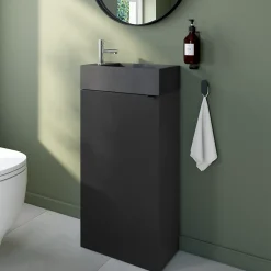 Lave-Mains|Homesight Meuble lave-mains à poser noir mat l.44 cm Imandra + plan vasque béton gris, GoodHome