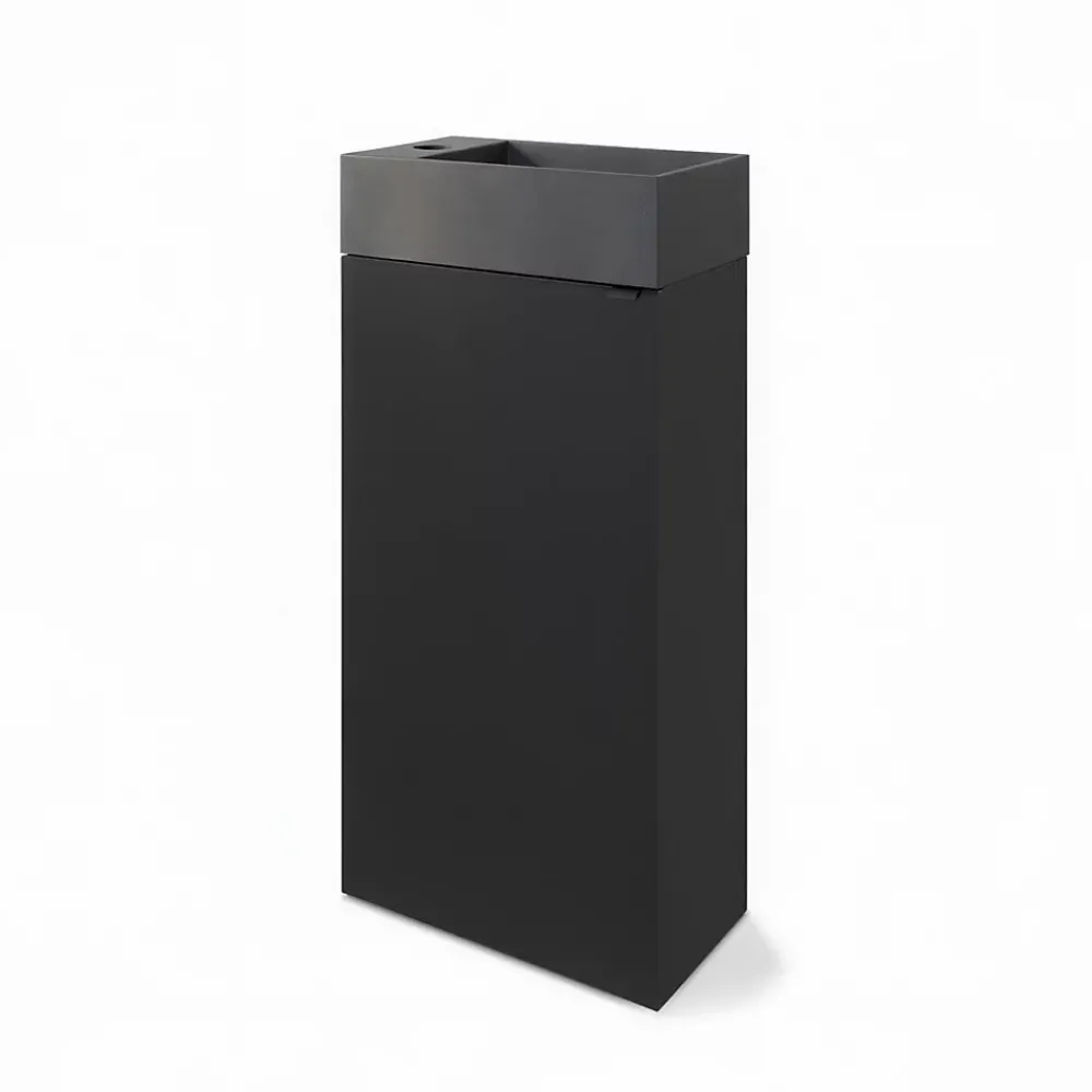 Lave-Mains|Homesight Meuble lave-mains à poser noir mat l.44 cm Imandra + plan vasque béton gris, GoodHome