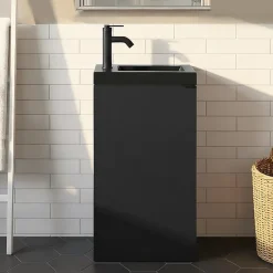 GoodHome Meuble lave-mains à poser noir mat l.44 cm Imandra + plan vasque noir céramique Nira,