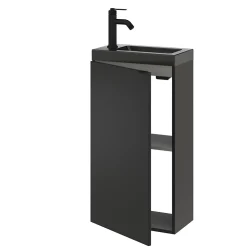 GoodHome Meuble lave-mains à poser noir mat l.44 cm Imandra + plan vasque noir céramique Nira,