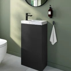 Lave-Mains|Homesight Meuble lave-mains à poser noir mat l.44 cm Imandra + plan vasque noir terrazzo, GoodHome