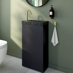 Homesight Meuble lave-mains à poser noir mat l.44 cm Imandra + plan vasque effet marbre noir, GoodHome