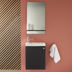 Lave-Mains|Mob-In Meuble lave-mains AVA noir carbone + miroir tablette blanche