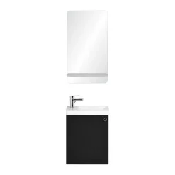 Lave-Mains|Mob-In Meuble lave-mains AVA noir carbone + miroir tablette blanche