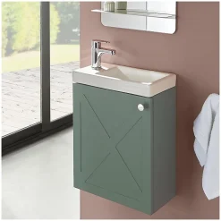 Mob-In Meuble lave-mains AVA vert de gris + robinet chromé
