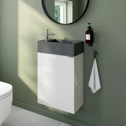 Lave-Mains|GoodHome Meuble lave-mains blanc brillant Imandra l.44 cm Imandra + plan vasque béton gris,