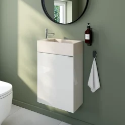 GoodHome Meuble lave-mains blanc brillant l.44 cm Imandra + plan vasque béton moucheté,