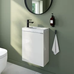 GoodHome Meuble lave-mains blanc brillant l.44 cm Imandra + plan vasque effet marbre blanc,