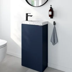 Homesight Meuble lave-mains bleu nuit mat l.44 cm Imandra + plan vasque terrazzo, GoodHome