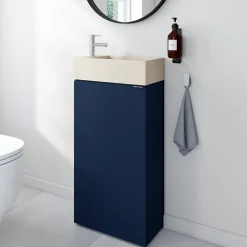 Homesight Meuble lave-mains bleu nuit mat l.44 cm Imandra + plan vasque béton moucheté, GoodHome