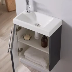 Lave-Mains|Planète Bain Meuble lave-mains complet couleur gris anthracite laqué avec mitigeur eau chaude / eau froide
