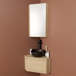 Homesight Meuble lave-mains d'angle à suspendre l.36,5 x H.28 x P.36,5 cm, effet bois, Noma