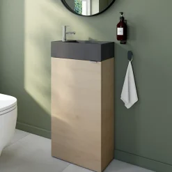 GoodHome Meuble lave-mains effet chêne l.44 cm Imandra + plan vasque béton gris,