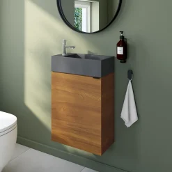 Lave-Mains|Homesight Meuble lave-mains effet noyer l.44 cm Imandra + plan vasque béton gris, GoodHome