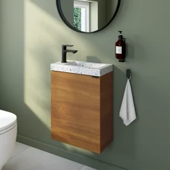 Homesight Meuble lave-mains effet noyer l.44 cm Imandra + plan vasque terrazzo, GoodHome