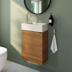 Lave-Mains|Homesight Meuble lave-mains effet noyer l.44 cm Imandra + plan vasque béton moucheté, GoodHome