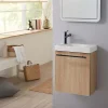 Lave-Mains|Planète Bain Meuble lave-mains finition bois oak avec mitigeur noir et poignée noire