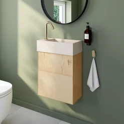 Lave-Mains|Homesight Meuble lave-mains Java effet chêne clair et jute l.44 cm + plan vasque lave-mains béton moucheté
