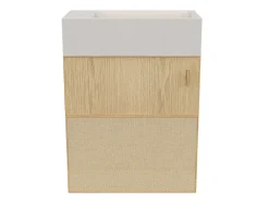 Lave-Mains|Homesight Meuble lave-mains Java effet chêne clair et jute l.44 cm + plan vasque lave-mains béton moucheté