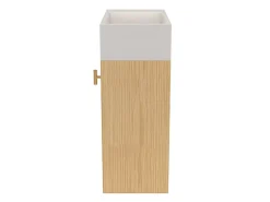 Lave-Mains|Homesight Meuble lave-mains Java effet chêne clair et jute l.44 cm + plan vasque lave-mains béton moucheté