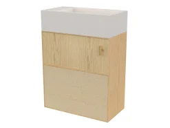 Lave-Mains|Homesight Meuble lave-mains Java effet chêne clair et jute l.44 cm + plan vasque lave-mains béton moucheté