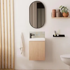 Lave-Mains|Mob-In Meuble lave-mains LISA + robinet noir + miroir ovale