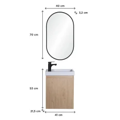 Lave-Mains|Mob-In Meuble lave-mains LISA + robinet noir + miroir ovale