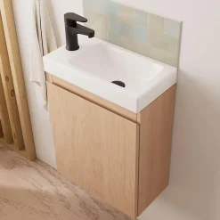 Lave-Mains|Mob-In Meuble lave-mains LISA + robinet noir + miroir ovale