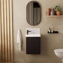 Mob-In Meuble lave-mains LISA + robinet noir + miroir ovale