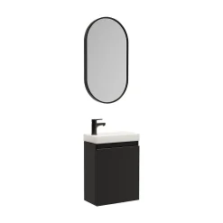 Mob-In Meuble lave-mains LISA + robinet noir + miroir ovale