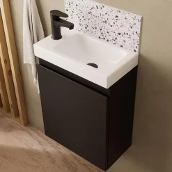 Mob-In Meuble lave-mains LISA + robinet noir + miroir ovale