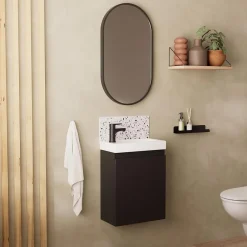 Mob-In Meuble lave-mains LISA + robinet noir + miroir ovale