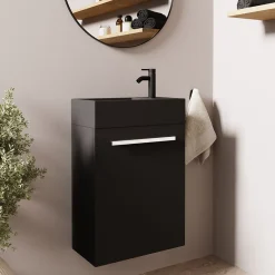 Lave-Mains|Lomazoo Meuble lave-mains noir mat - lavabo noir Bombay - 40cm