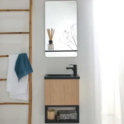 Mob-In Meuble lave-mains NOVA décor chêne suspendu + miroir rectangulaire