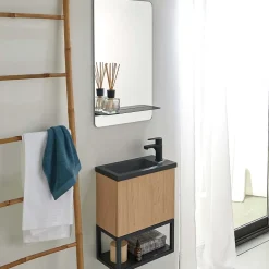 Mob-In Meuble lave-mains NOVA décor chêne suspendu + miroir rectangulaire
