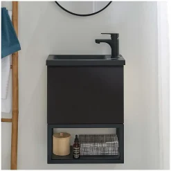 Mob-In Meuble lave-mains NOVA suspendu métal et bois avec vasque en résine 40x50cm