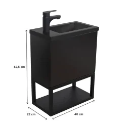 Mob-In Meuble lave-mains NOVA suspendu métal et bois avec vasque en résine 40x50cm