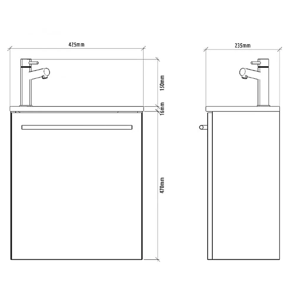 Planète Bain Meuble lave-mains pour wc finition chêne oak équipé d'un lave-mains en solid surface et robinet noir