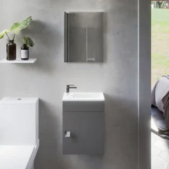 Cuisibane Meuble lave-mains SAFIA avec vasque et miroir - Gris
