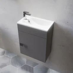 Cuisibane Meuble lave-mains SAFIA avec vasque et miroir - Gris