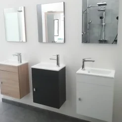 Cuisibane Meuble lave-mains SAFIA avec vasque et miroir - Gris