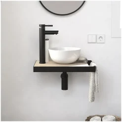 Lave-Mains|Mob-In Meuble lave-mains SOHO avec porte serviette, vasque blanche et robinet