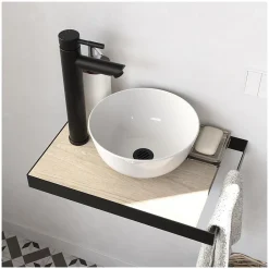Lave-Mains|Mob-In Meuble lave-mains SOHO avec porte serviette, vasque blanche et robinet