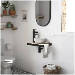 Lave-Mains|Mob-In Meuble lave-mains SOHO avec porte serviette, vasque blanche et robinet